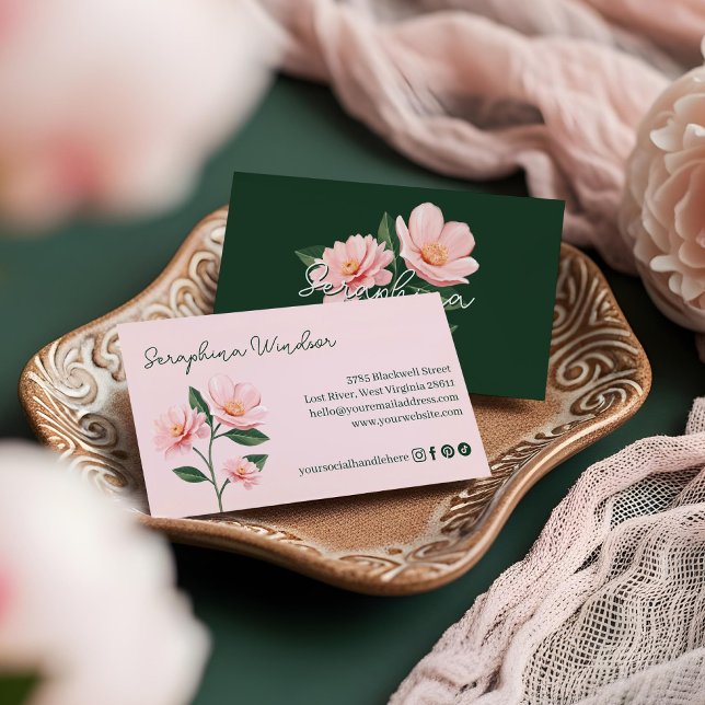 Tarjeta De Visita Rosa Chic Floral Botánico Femenino Femenina (Chic Blush Pink Floral Botanical Girly Feminine Business Card)
