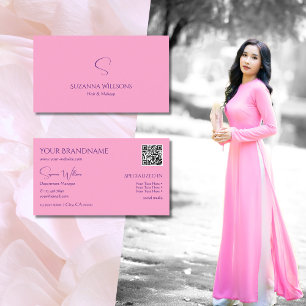 Tarjeta De Visita Rosa claro moderno con monograma y código QR