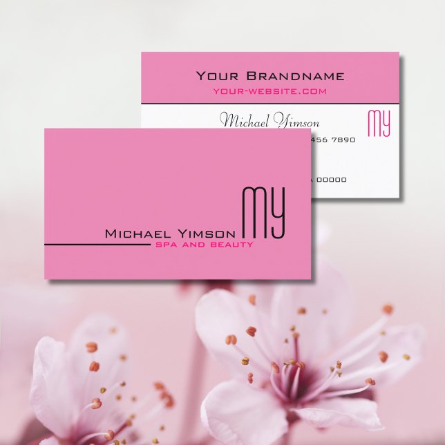 Tarjeta De Visita Rosa claro y blanco con monograma profesional (Subido por el creador)