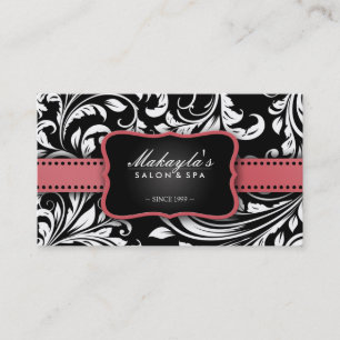 Tarjeta De Visita Rosa coralino en salón floral blanco y negro del