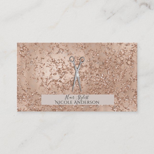 Tarjeta De Visita Rosa Crackle de oro Sparkle Silver Scissors Estili (Anverso)