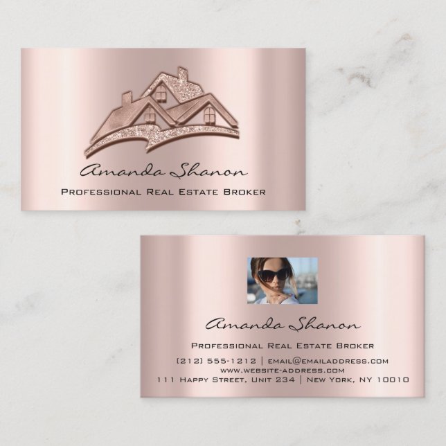 Tarjeta De Visita Rosa de agente inmobiliario profesional (Anverso / Reverso)