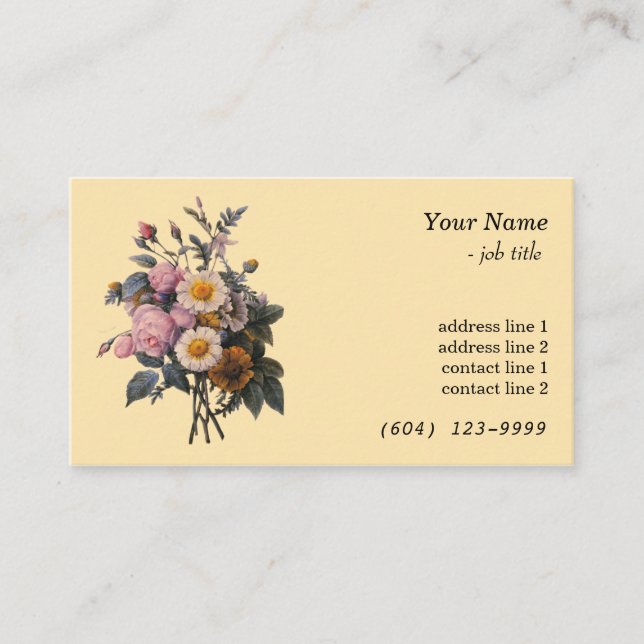 Tarjeta De Visita Rosa de arte botánico y flores de margarita (Anverso)