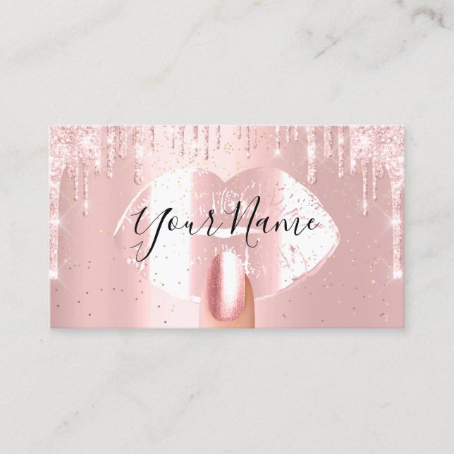 Tarjeta De Visita Rosa de artista de maquillaje de uñas gotea labios (Anverso)