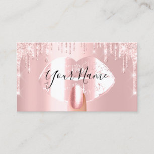 Tarjeta De Visita Rosa de artista de maquillaje de uñas gotea labios