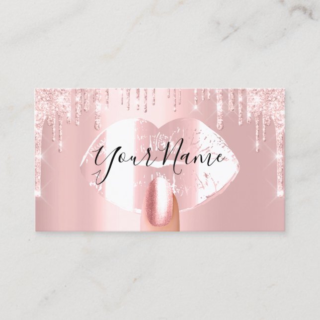 Tarjeta De Visita Rosa de artista de maquillaje de uñas gotea labios (Anverso)