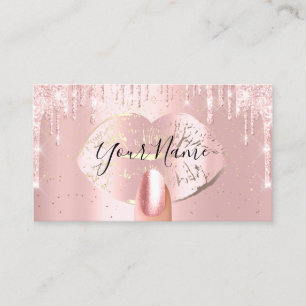 Tarjeta De Visita Rosa de artista de maquillaje de uñas gotea levas