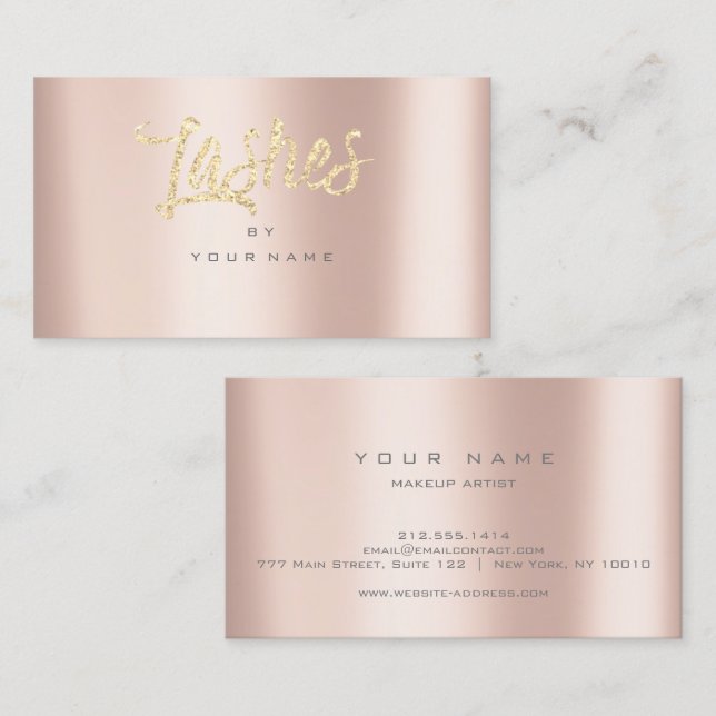 Tarjeta De Visita Rosa de azotes Faux Purpurina Typograph Makeup (Anverso / Reverso)