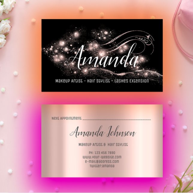Tarjeta De Visita Rosa de Blogger de Hair Salon Lash (Makeup Artist Hair Salon Lash Event Blogger Rose Business Card)