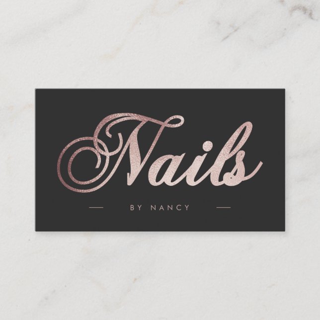 Tarjeta De Visita Rosa de caligrafía de Nails Purpurina de oro (Anverso)