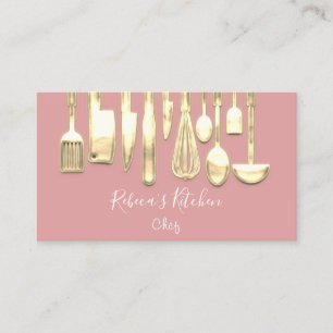 Tarjeta De Visita Rosa de Chef con logotipo de cocina