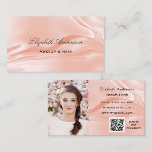Tarjeta De Visita Rosa de código QR elegante de seda satinada
