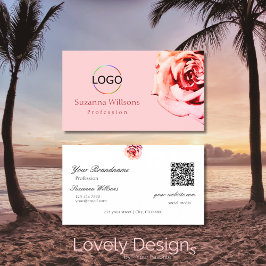 Tarjeta De Visita Rosa de color rosa claro con logotipo con código Q