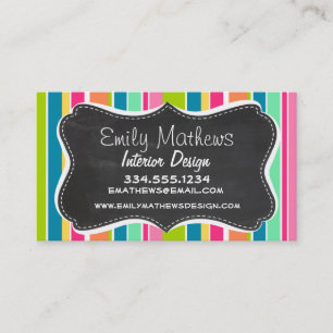 Tarjeta De Visita Rosa de color salmón y verde de Seafoam; Pizarra