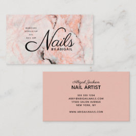 Tarjeta De Visita Rosa De Coral Moderno Marble Nails Por "Name" Busi