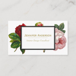 Tarjeta De Visita Rosa de cosecha y floral de oro