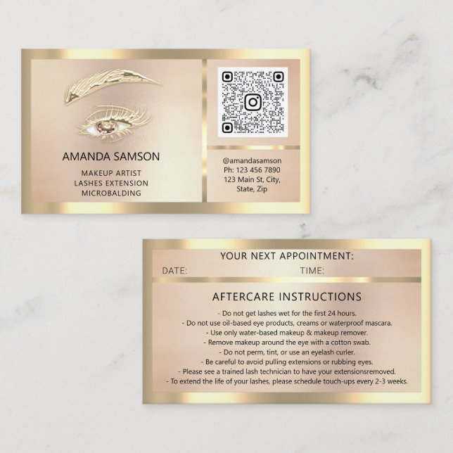 Tarjeta De Visita Rosa de cuidado posterior con microblade de Eyelas (Anverso / Reverso)