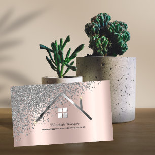 Tarjeta De Visita Rosa de diamantes de plata Agente inmobiliario de 