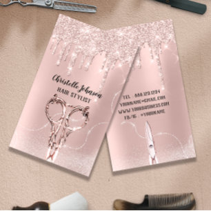 Tarjeta De Visita Rosa de estilo de pelo DripGlitter Hairdresser Tij