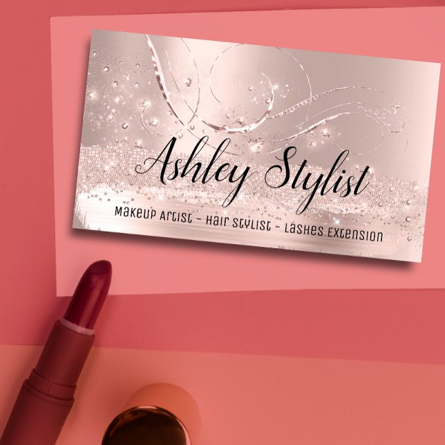 Tarjeta De Visita Rosa de extensión de salon de pelo de maquillaje (Subido por el creador)