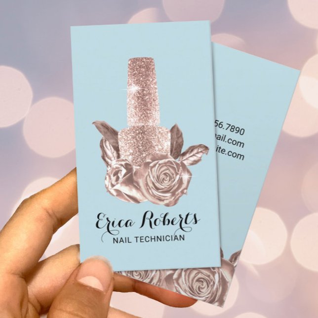 Tarjeta De Visita Rosa de la Salon de Nail Gold Mint Polaca Manicuri (Subido por el creador)