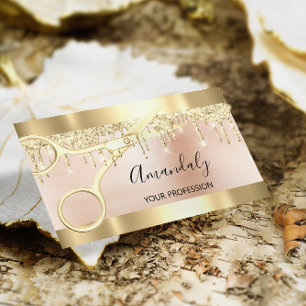 Tarjeta De Visita Rosa de las tijeras de oro estilista de la peluque