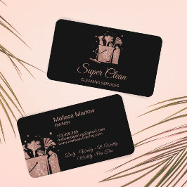 Tarjeta De Visita Rosa de limpieza de casa profesional Purpurina de