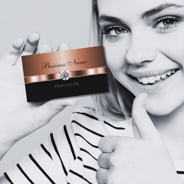 Tarjeta De Visita Rosa de lujo dorado negro con Diamantes de imitaci (Subido por el creador)