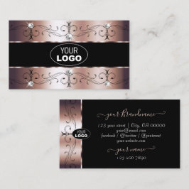 Tarjeta De Visita Rosa de lujo dorado y fronteras con órbita negra c