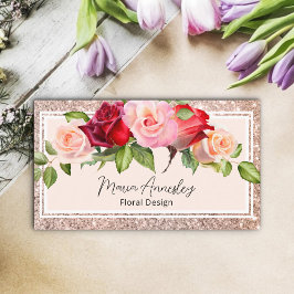 Tarjeta De Visita Rosa de lujo Girly Faux Gold Purpurina Floral