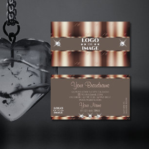 Tarjeta De Visita Rosa de lujo Gold Brown Esparkle Diamantes con log