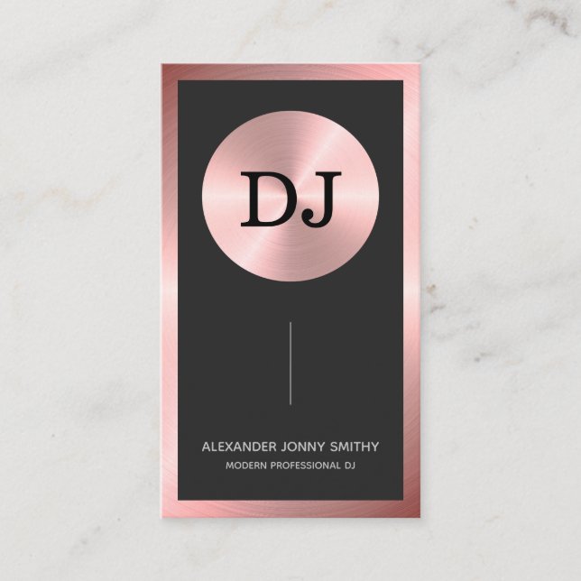 Tarjeta De Visita Rosa de lujo Gold Faux Monogram DJ (Anverso)