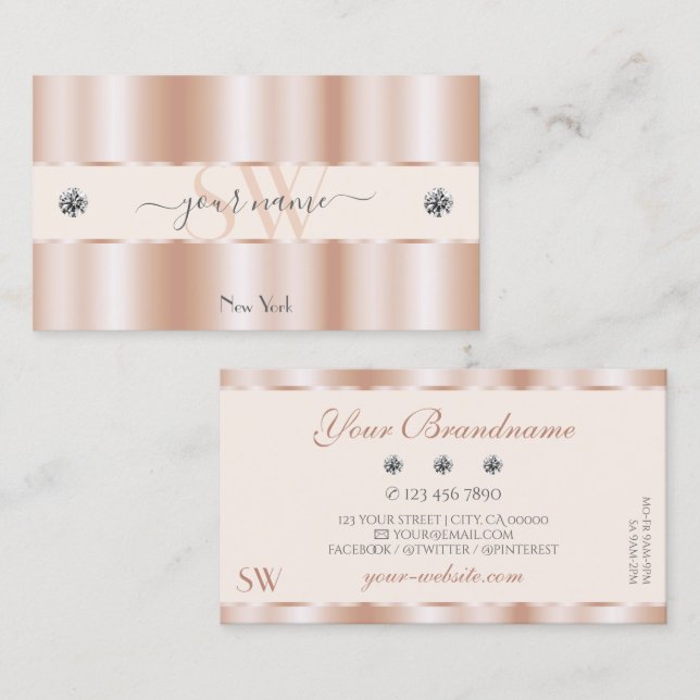 Tarjeta De Visita Rosa de lujo Gold Sparkle Jewels Monogram Luxe Gla (Anverso / Reverso)