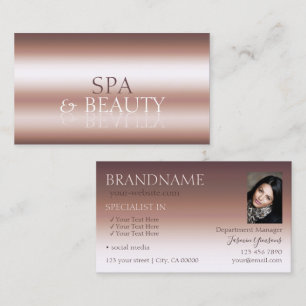 Tarjeta De Visita Rosa de lujo Gold Stylish Mirror Font con foto