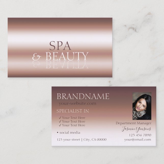 Tarjeta De Visita Rosa de lujo Gold Stylish Mirror Font con foto (Anverso / Reverso)
