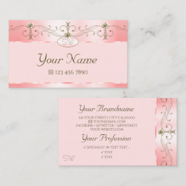 Tarjeta De Visita Rosa de lujo Ornate Pink Sparkling Jewels Monogram