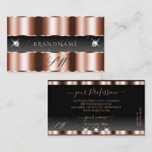 Tarjeta De Visita Rosa de lujo oro Black Sparkling Diamonds Initials