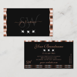 Tarjeta De Visita Rosa de lujo oro Black Sparkling Diamonds Initials