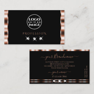 Tarjeta De Visita Rosa de lujo Oro Negro Esparkling Diamantes Añadir