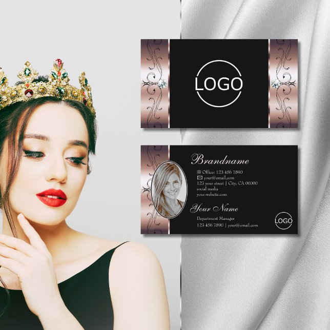 Tarjeta De Visita Rosa de lujo Oro Negro Joyas de contrabando Foto (Subido por el creador)