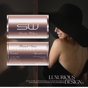 Tarjeta De Visita Rosa de lujo oro Sparkling Effect Faux 3D Initials