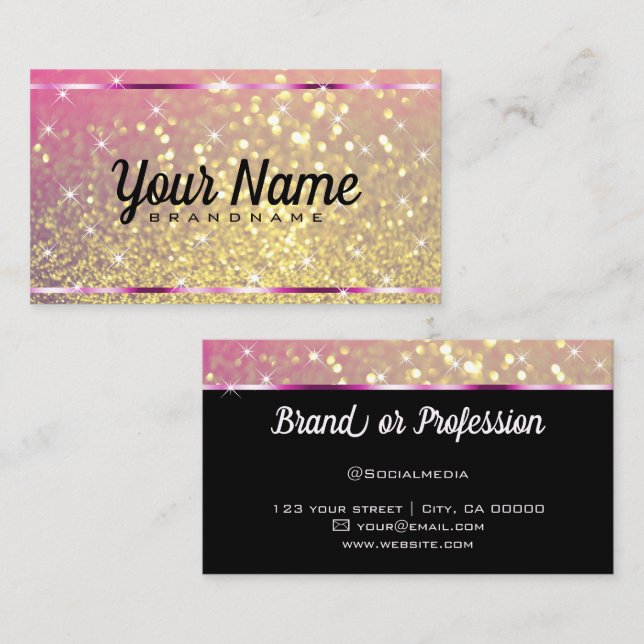 Tarjeta De Visita Rosa de lujo Purpurina de oro Luminosas Estrellas  (Anverso / Reverso)
