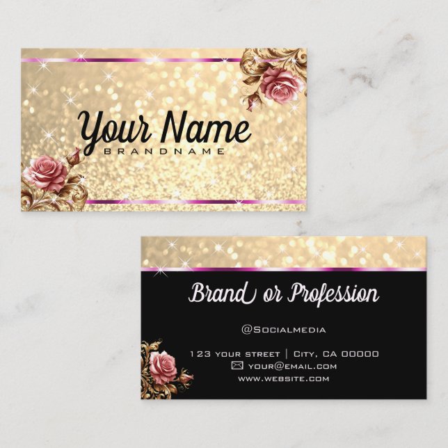 Tarjeta De Visita Rosa de lujo Purpurina Luminoso Estrellas Moda (Anverso / Reverso)