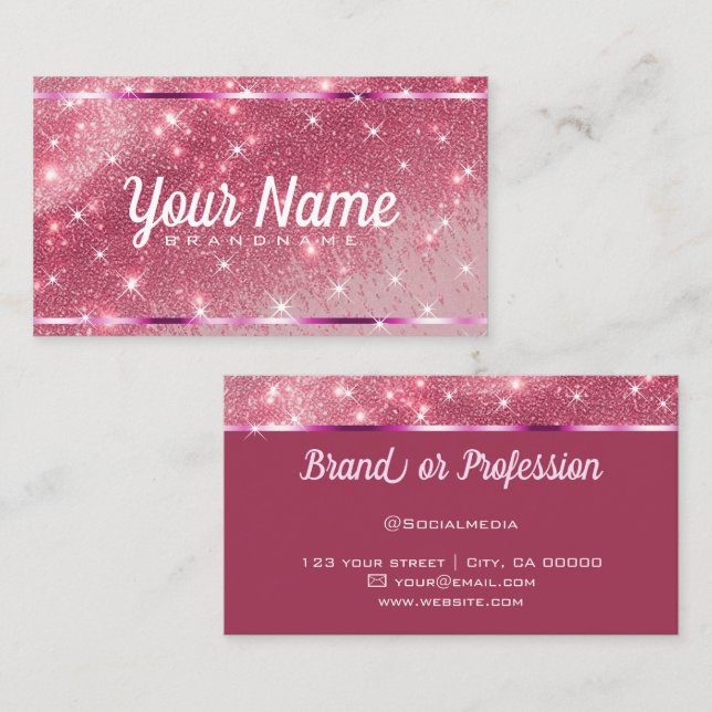 Tarjeta De Visita Rosa de lujo Purpurina rosa Sand Sparkling Stars M (Anverso / Reverso)