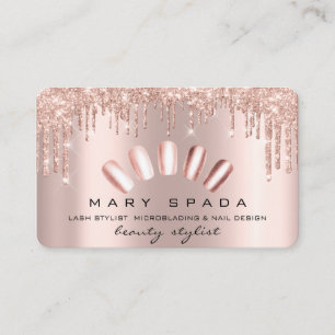 Tarjeta De Visita Rosa de manicura de maquillaje de uñas Purpurina d