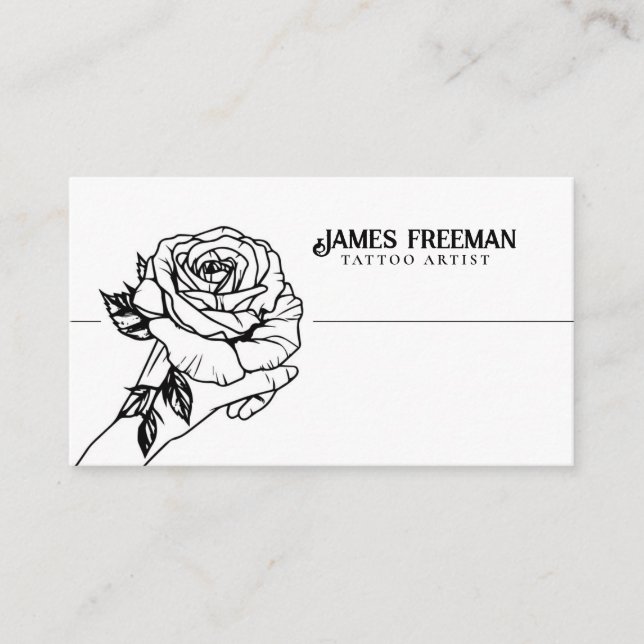 Tarjeta De Visita Rosa de mano oscura artista de tatuajes blancos y  (Anverso)