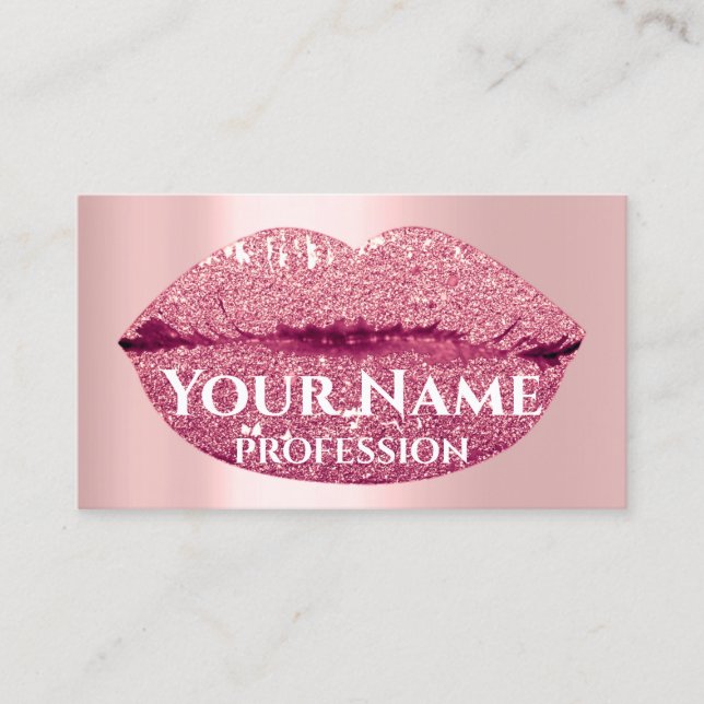 Tarjeta De Visita Rosa de maquillaje besó a Purpurina rosado (Anverso)