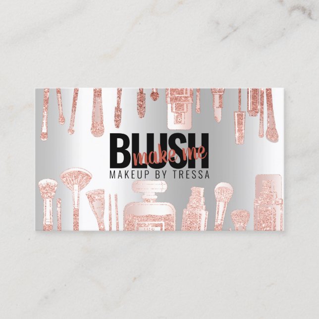 Tarjeta De Visita Rosa de maquillaje Purpurina + Hielo Platinum metá (Anverso)