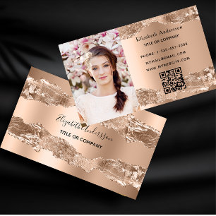 Tarjeta De Visita Rosa de mármol agar dorado foto de código QR
