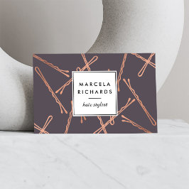 Tarjeta De Visita Rosa de moda Bobby Pins Salón Gray